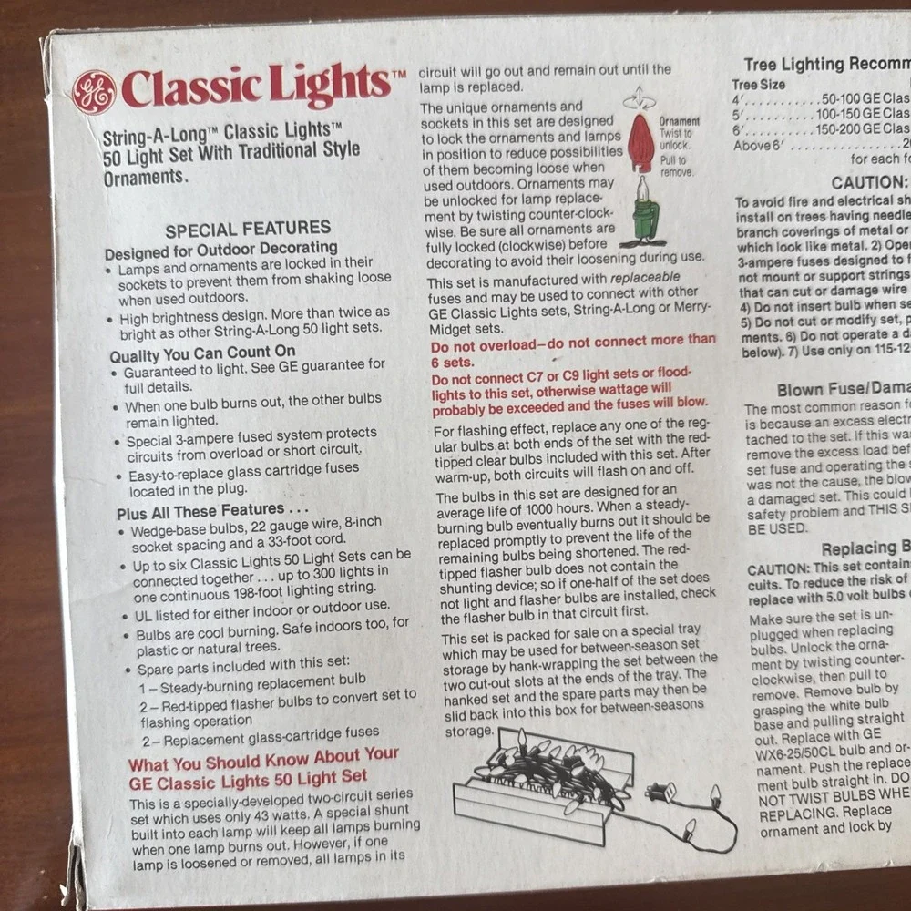 NOS Vintage 90's GE String-A-Long 50 Clear Christmas Lights Indoor Outdoor F/W